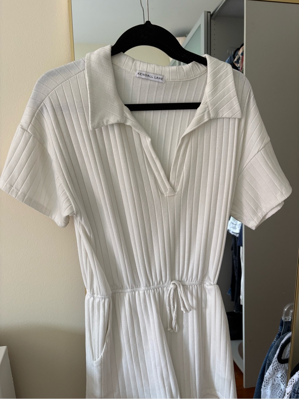 White Ribbed Short-Sleeve Jumpsuit